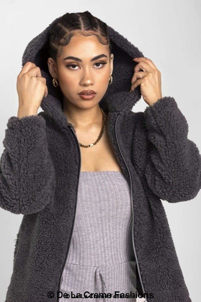 Lauren Zip Up Hooded Borg Teddy Jacket Rose Eleusis