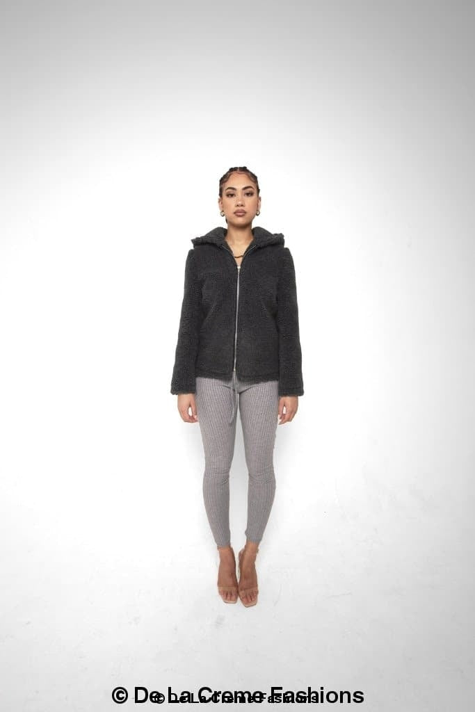 Lauren Zip Up Hooded Borg Teddy Jacket Rose Eleusis