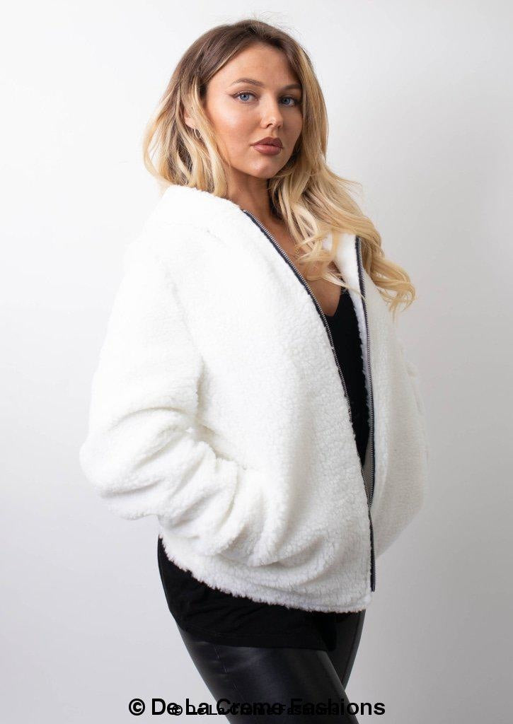 Lauren Zip Up Hooded Borg Teddy Jacket Rose Eleusis