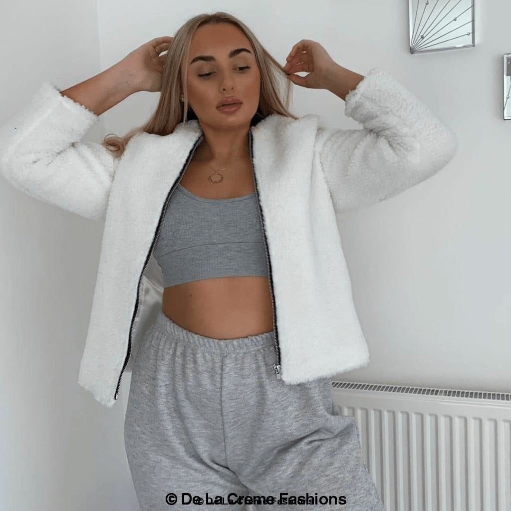 Lauren Zip Up Hooded Borg Teddy Jacket Rose Eleusis