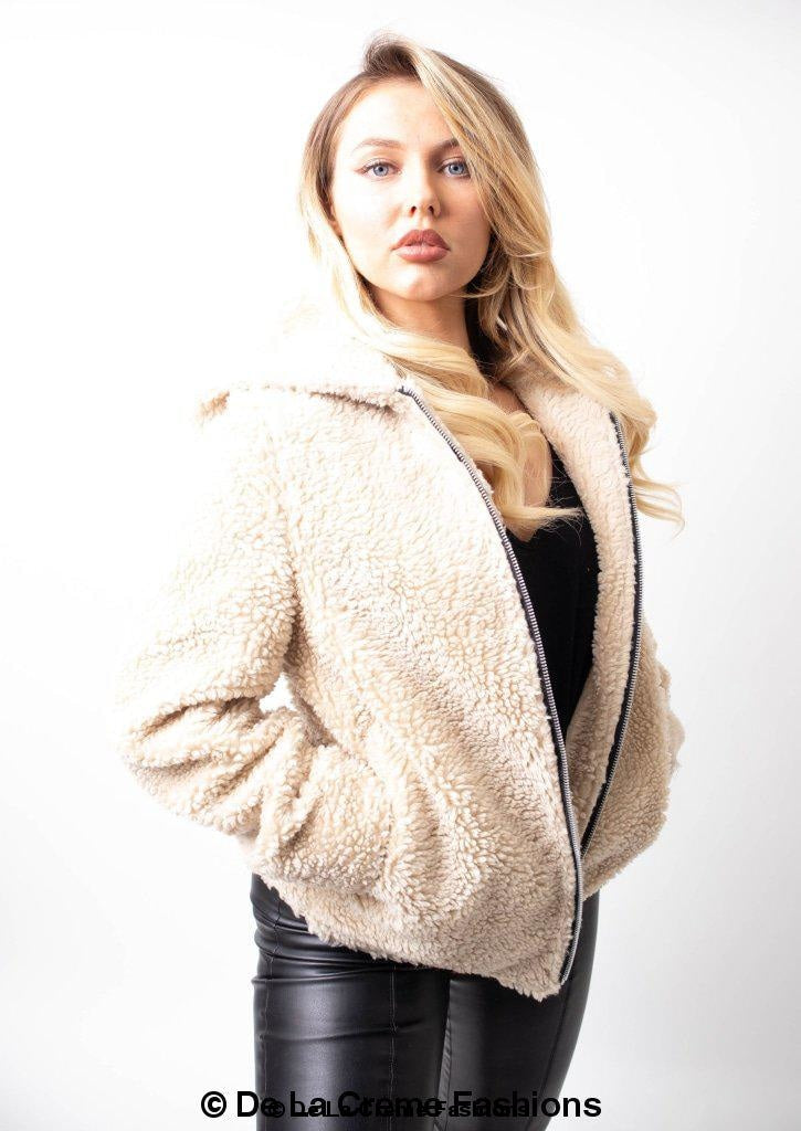 Lauren Zip Up Hooded Borg Teddy Jacket Rose Eleusis