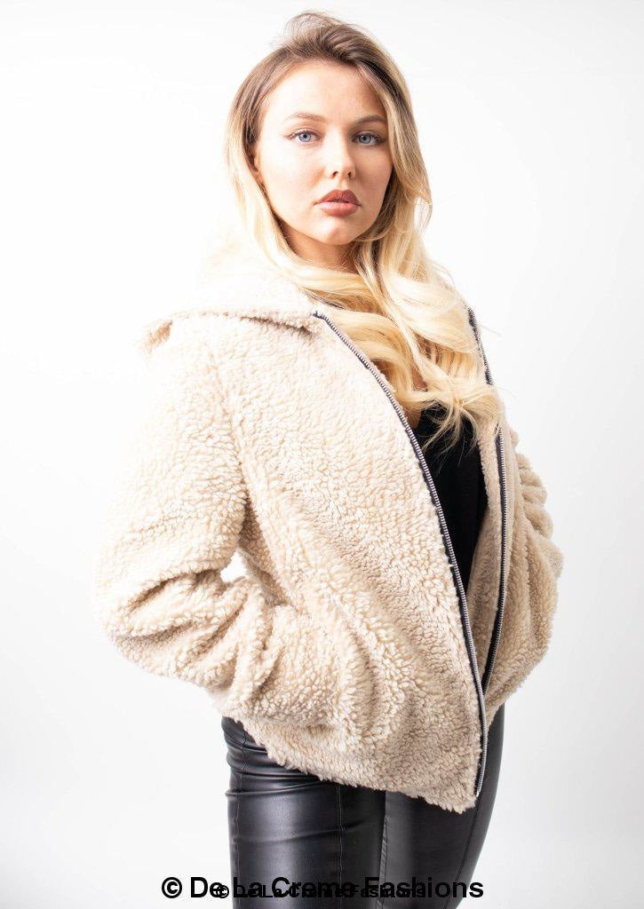 Lauren Zip Up Hooded Borg Teddy Jacket Rose Eleusis