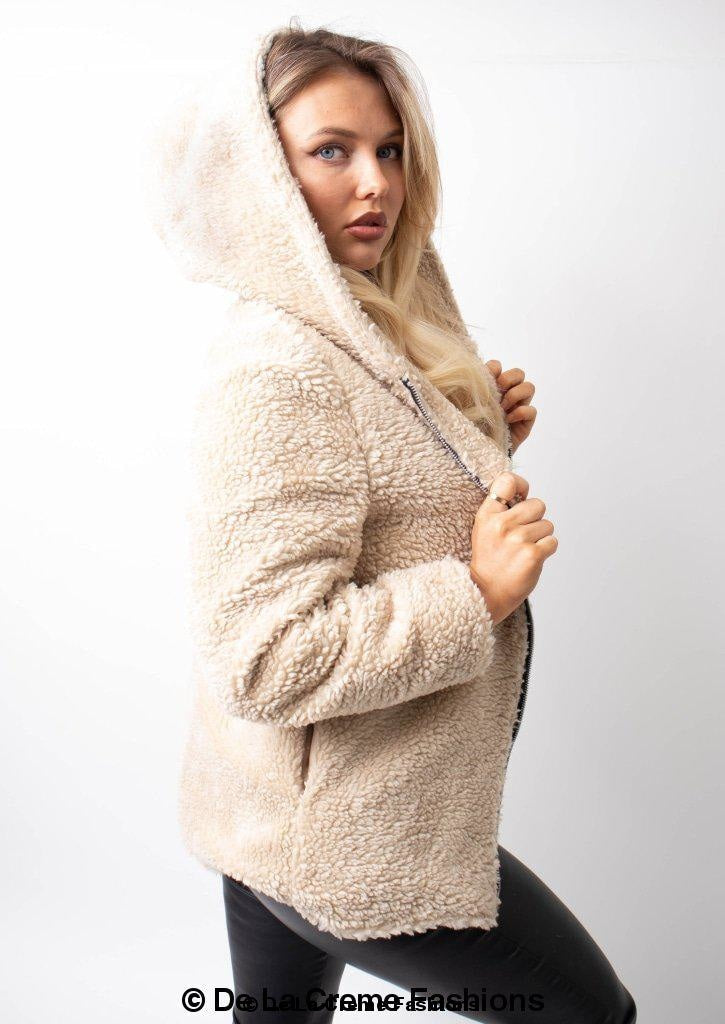 Lauren Zip Up Hooded Borg Teddy Jacket Rose Eleusis