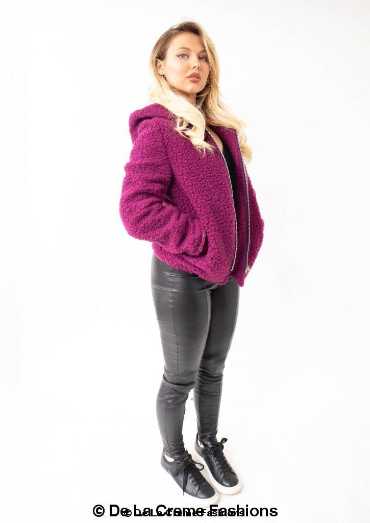 Lauren Zip Up Hooded Borg Teddy Jacket Rose Eleusis