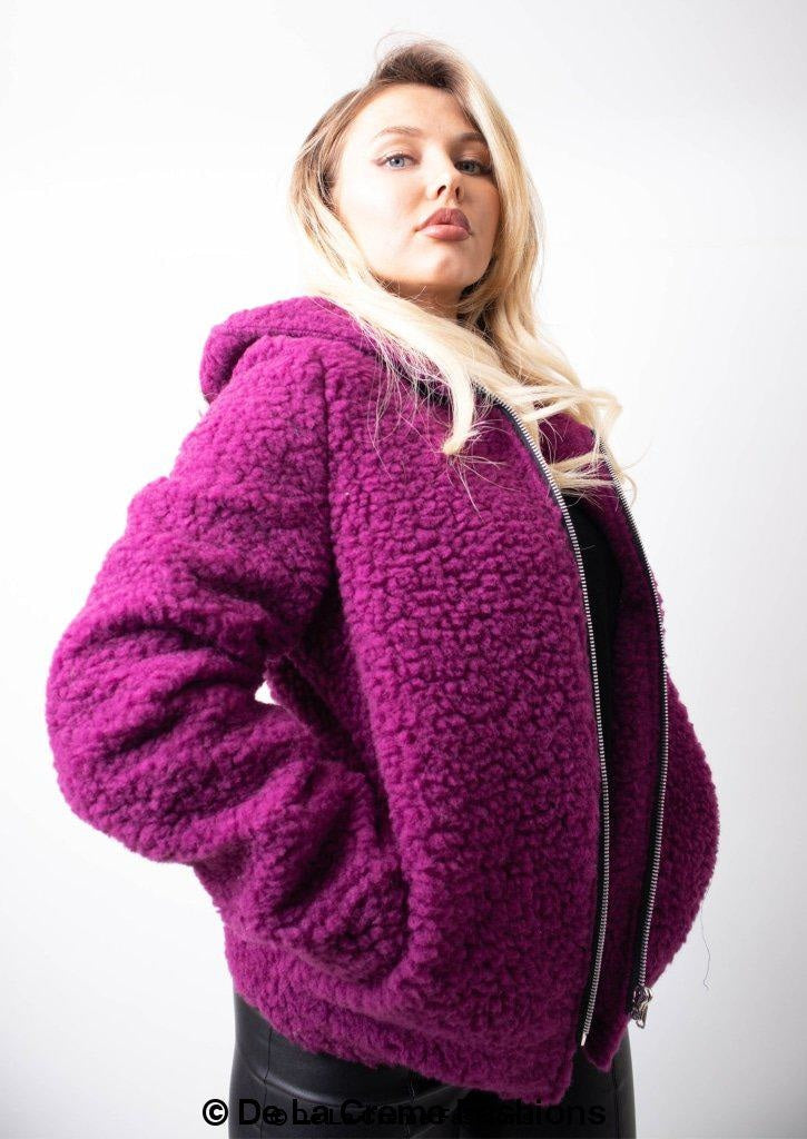 Lauren Zip Up Hooded Borg Teddy Jacket Rose Eleusis