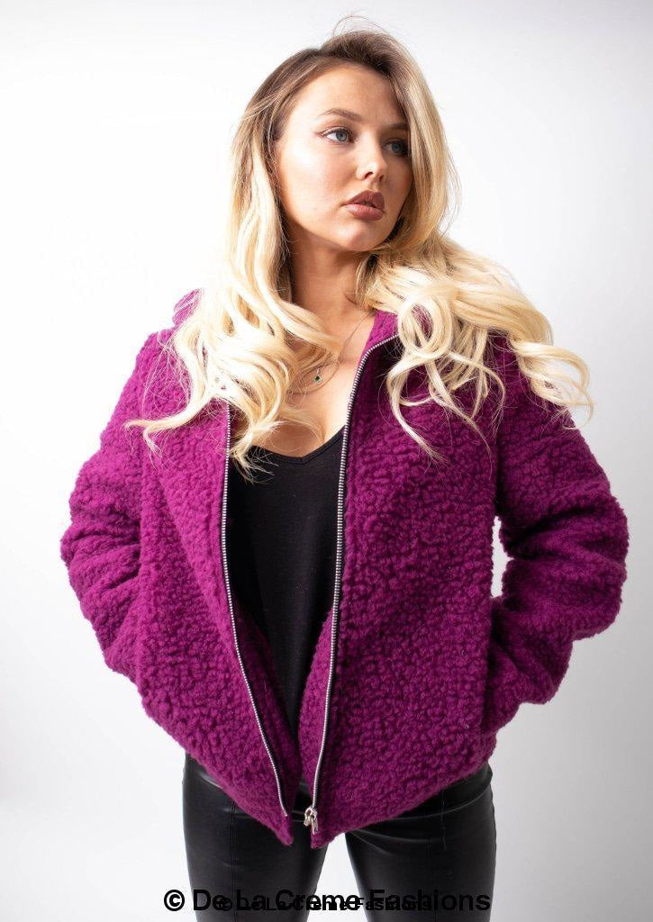 Lauren Zip Up Hooded Borg Teddy Jacket Rose Eleusis