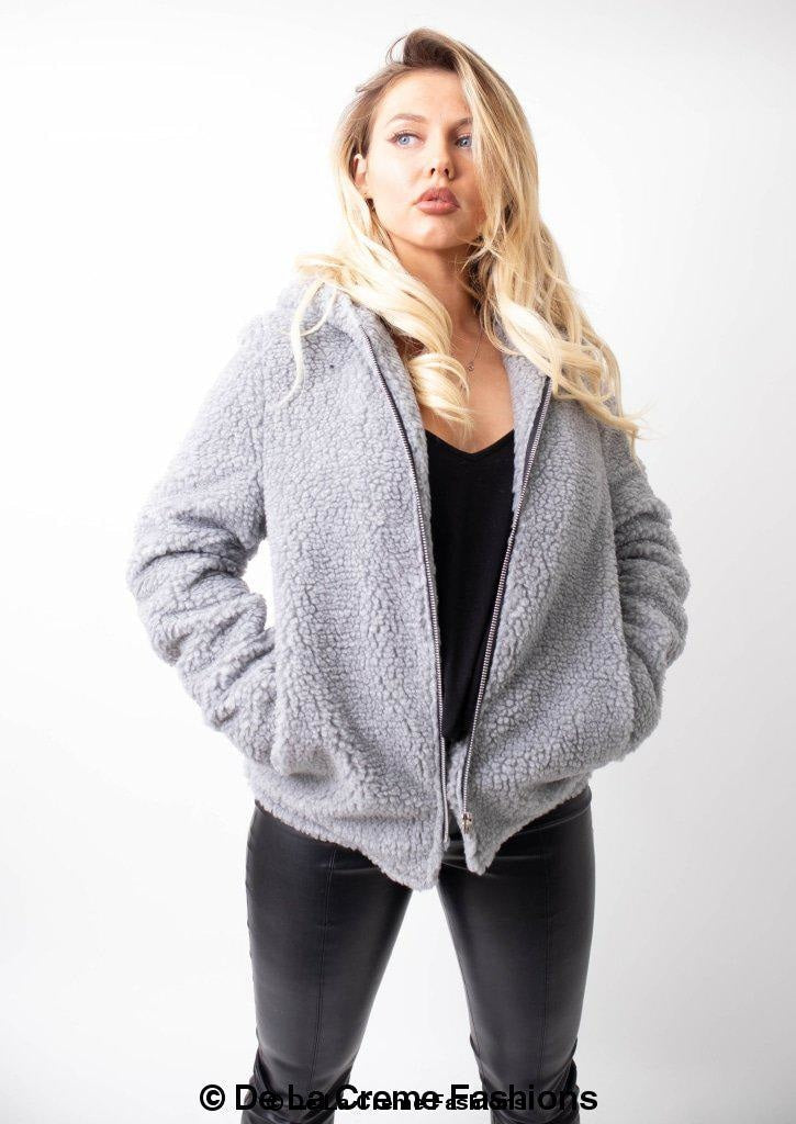 Lauren Zip Up Hooded Borg Teddy Jacket Rose Eleusis