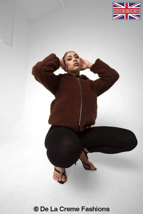 Lauren Zip Up Hooded Borg Teddy Jacket Rose Eleusis