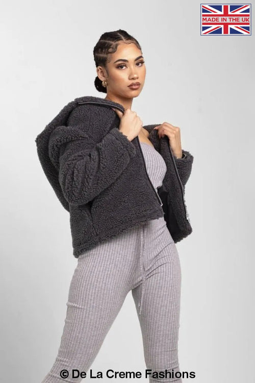 Lauren Zip Up Hooded Borg Teddy Jacket Rose Eleusis