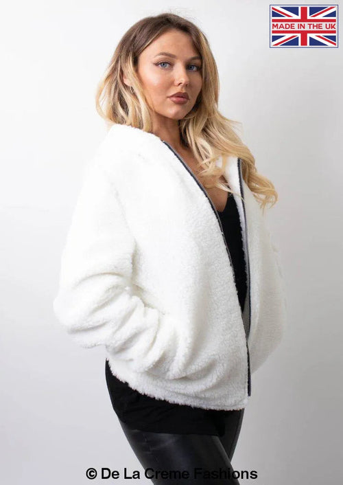 Lauren Zip Up Hooded Borg Teddy Jacket Rose Eleusis