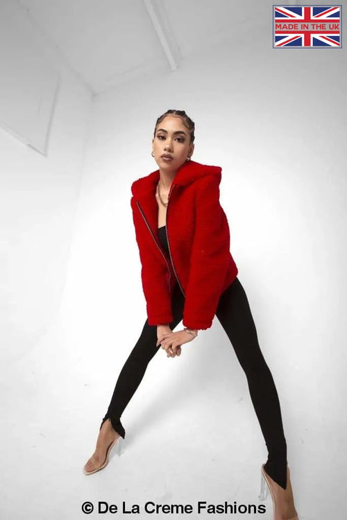 Lauren Zip Up Hooded Borg Teddy Jacket Rose Eleusis