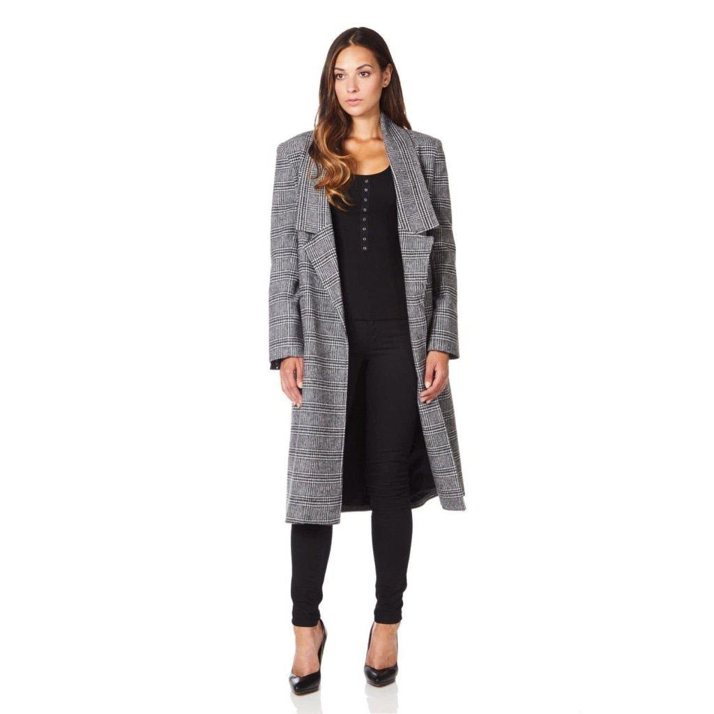 De La Creme - Womens Prince Of Wales Check Wrap Long Coat Rose Eleusis