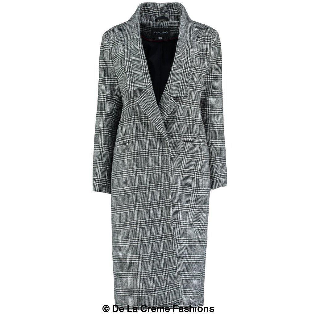 De La Creme - Womens Prince Of Wales Check Wrap Long Coat Rose Eleusis