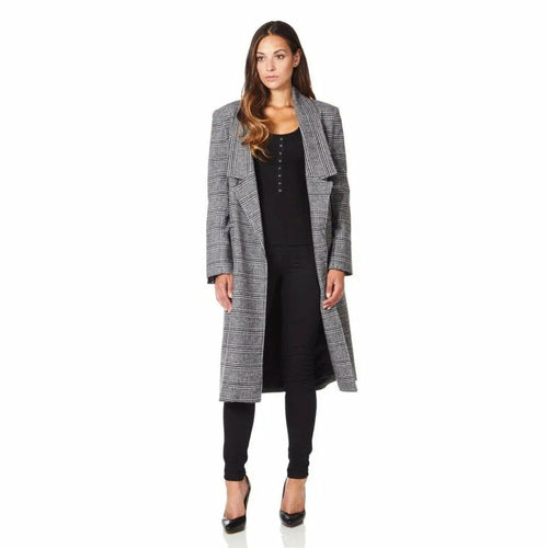 De La Creme - Womens Prince Of Wales Check Wrap Long Coat Rose Eleusis