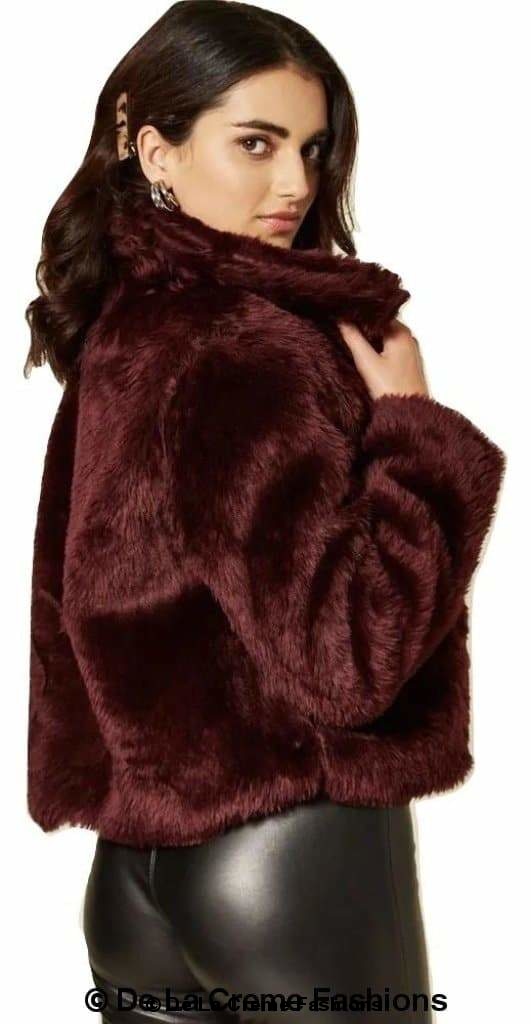 De La Creme Womens Faux Fur Cropped Aviator Bomber Rose Eleusis