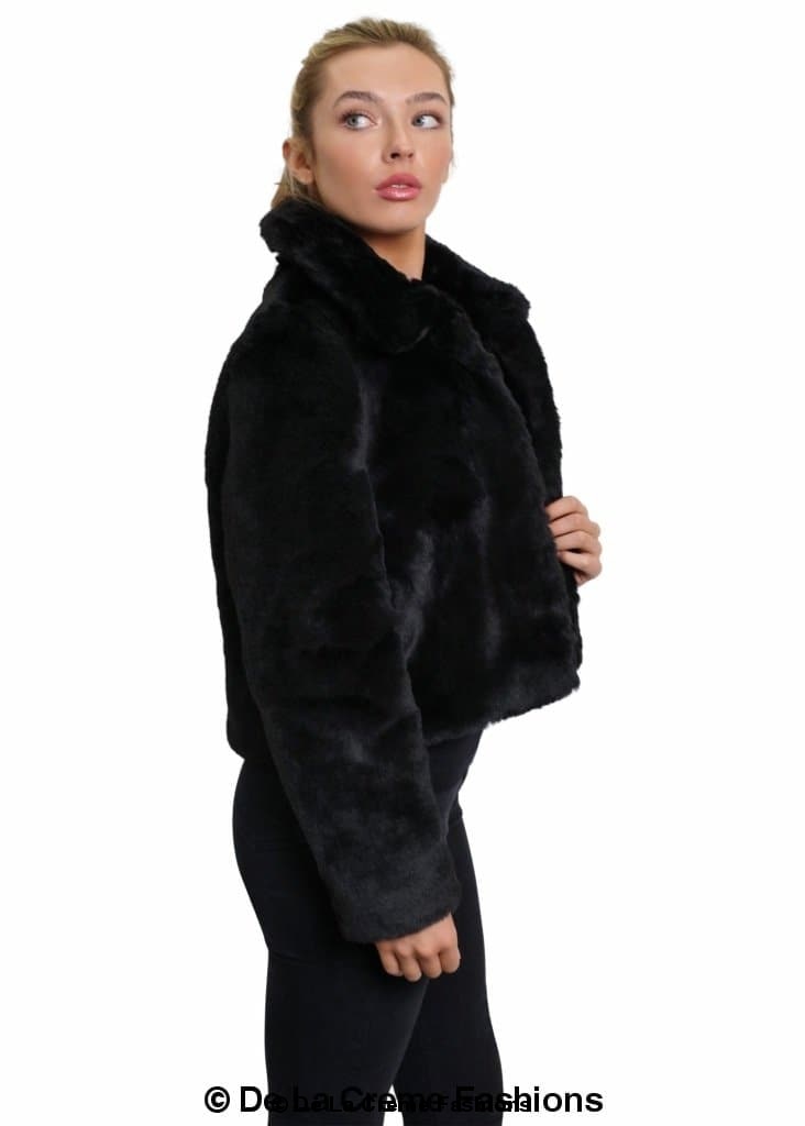 De La Creme Womens Faux Fur Cropped Aviator Bomber Rose Eleusis