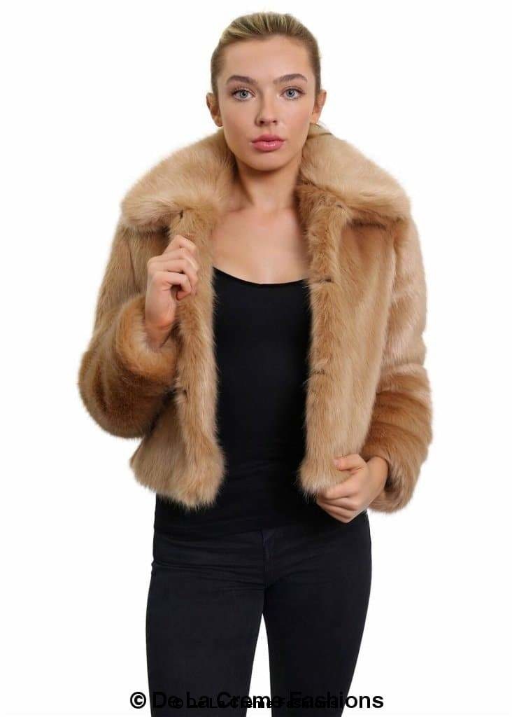 De La Creme Womens Faux Fur Cropped Aviator Bomber Rose Eleusis