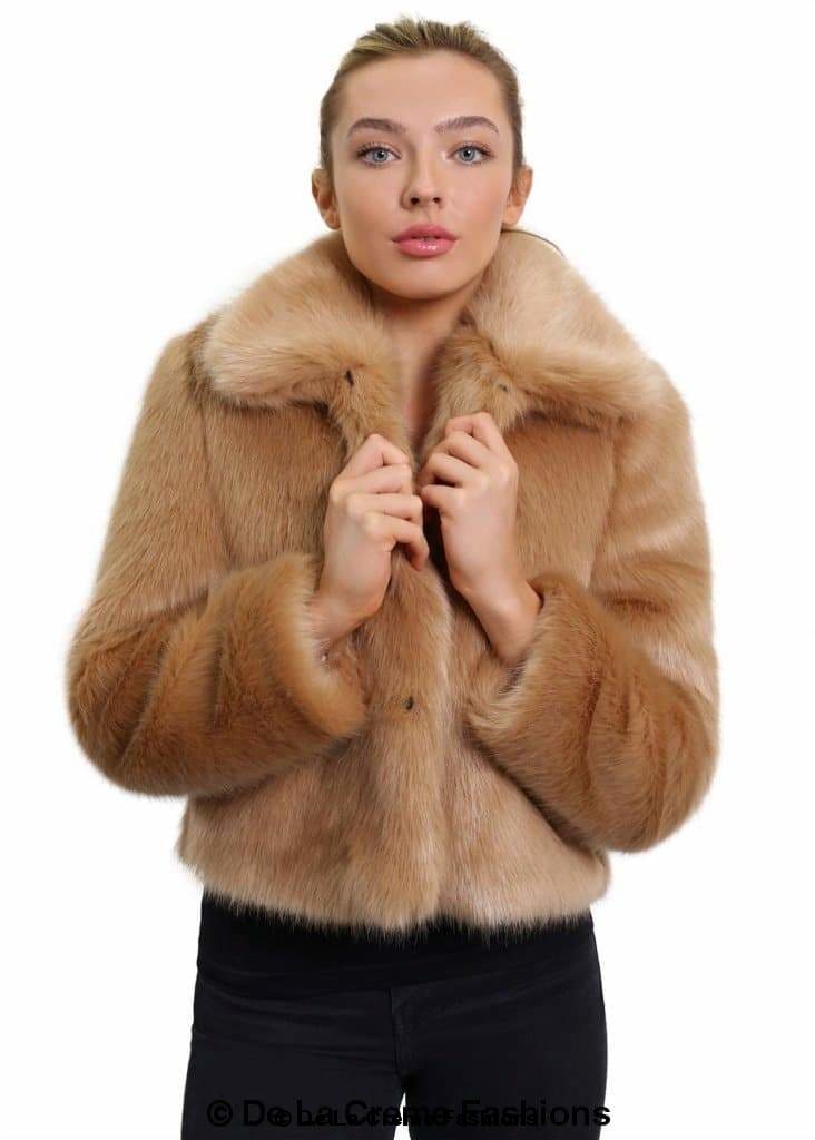 De La Creme Womens Faux Fur Cropped Aviator Bomber Rose Eleusis