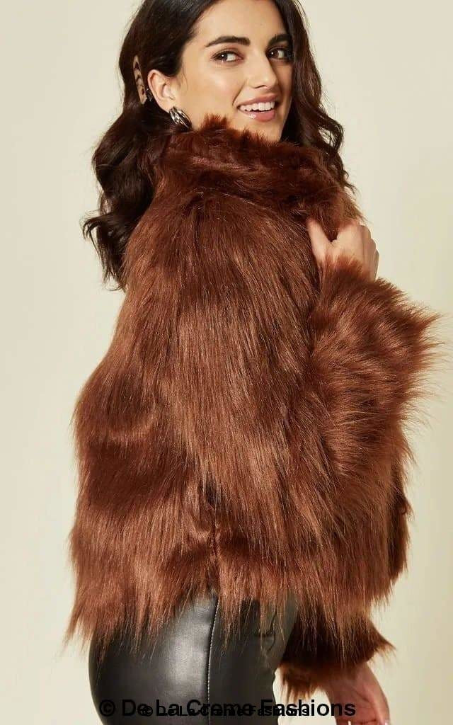 De La Creme Womens Faux Fur Cropped Aviator Bomber Rose Eleusis