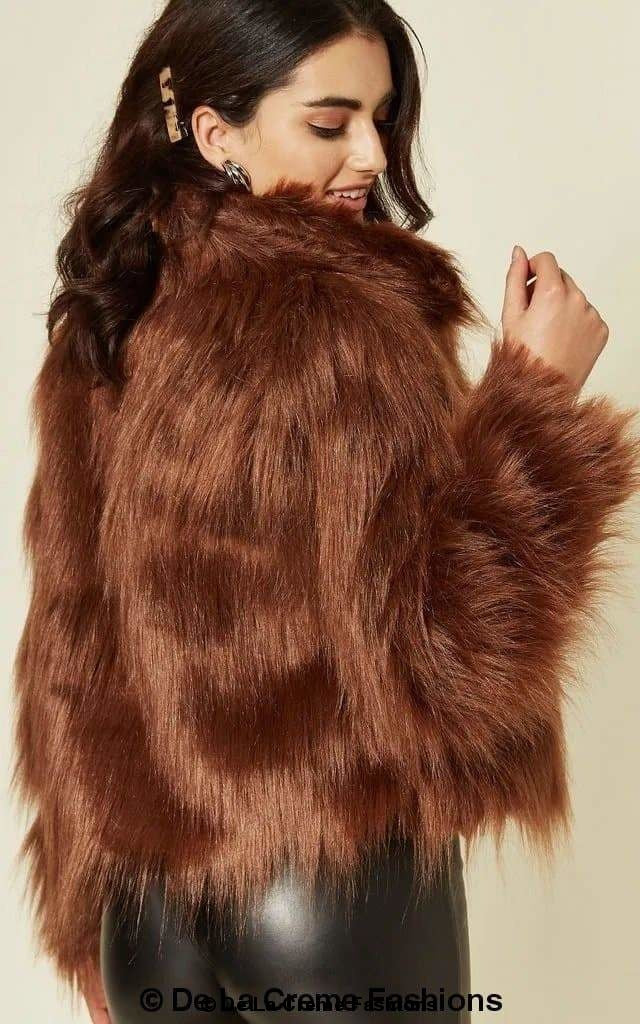 De La Creme Womens Faux Fur Cropped Aviator Bomber Rose Eleusis