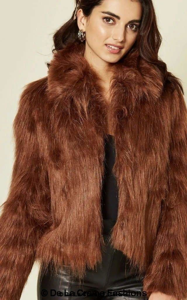 De La Creme Womens Faux Fur Cropped Aviator Bomber Rose Eleusis