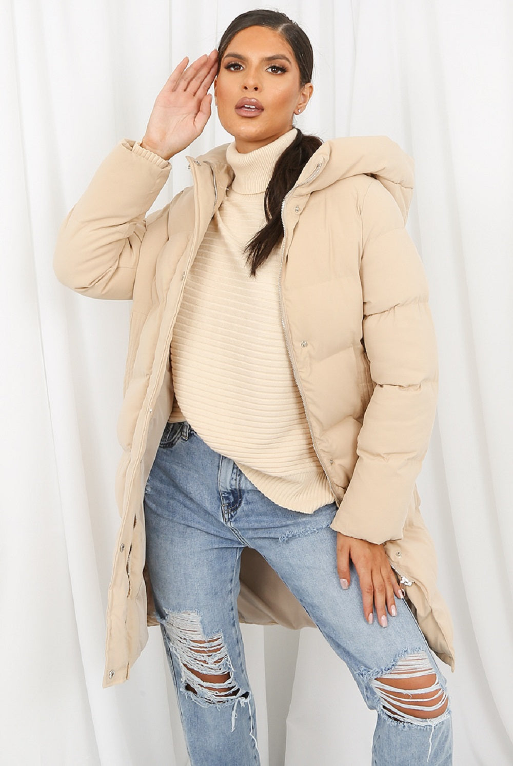 Hooded Longline Puffer Coat Rose Eleusis