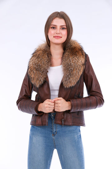 Ravenna Leather Biker Jacket - Brown Sangria Iapetus
