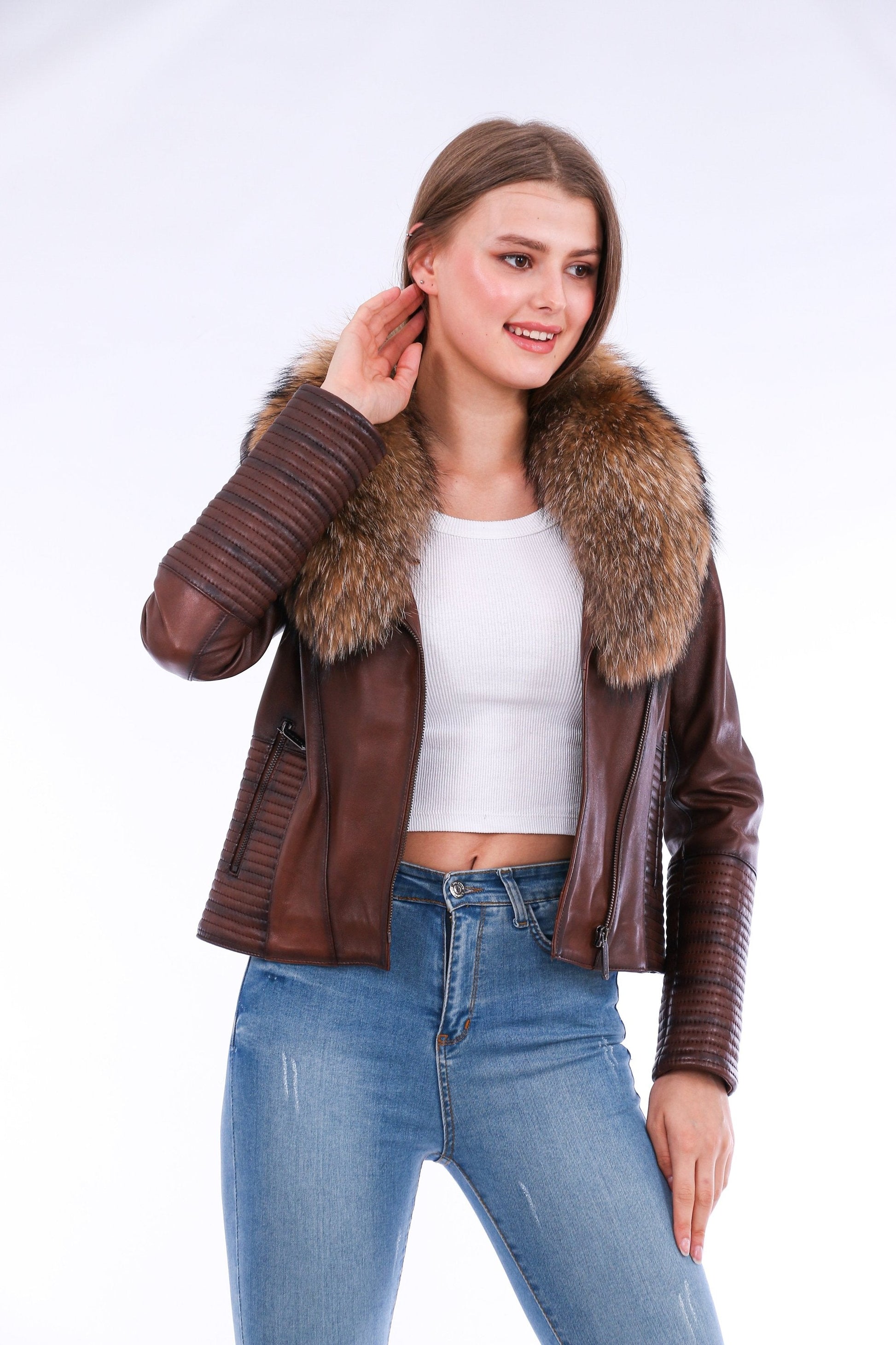 Ravenna Leather Biker Jacket - Brown Sangria Iapetus