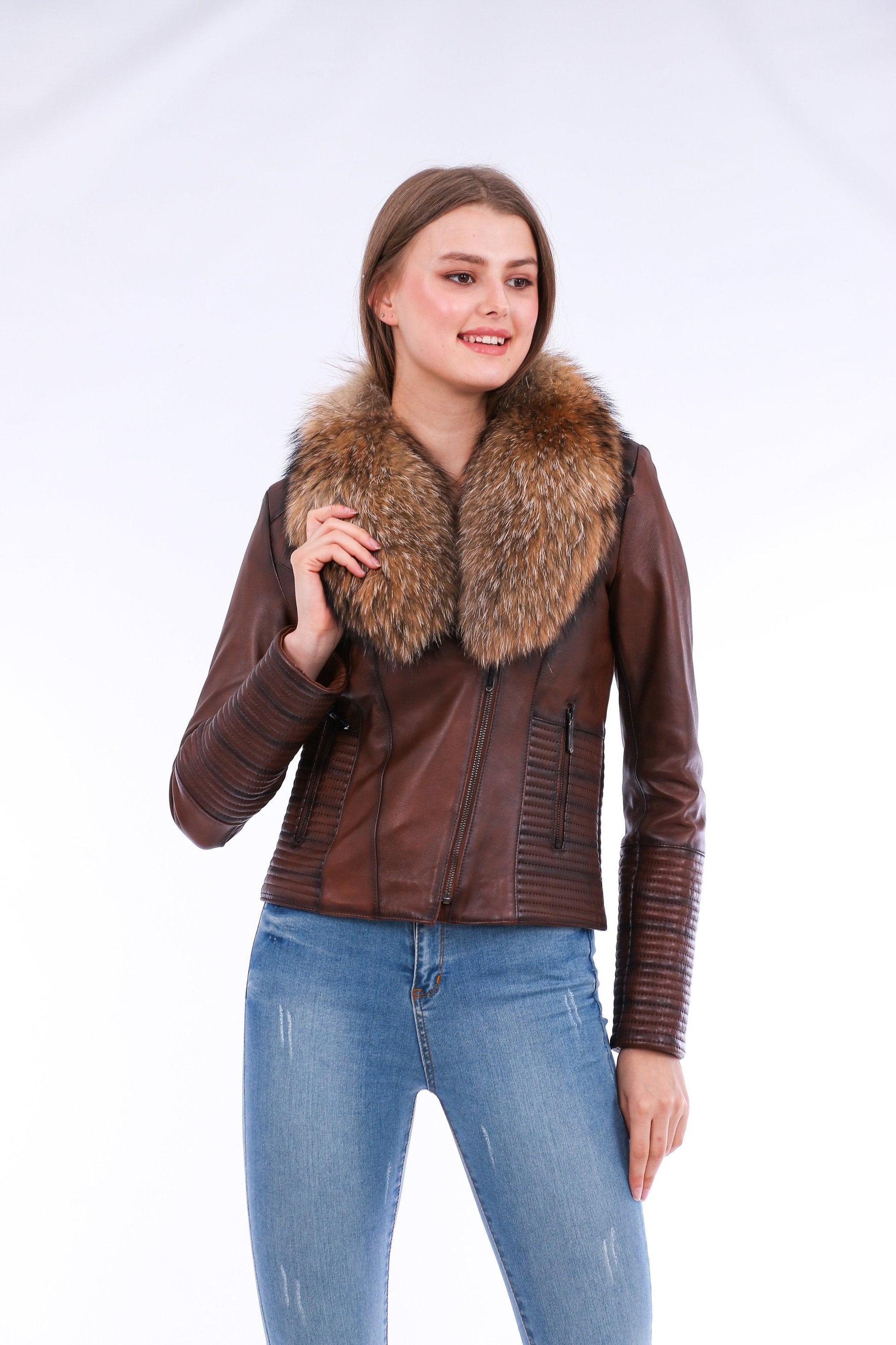 Ravenna Leather Biker Jacket - Brown Sangria Iapetus