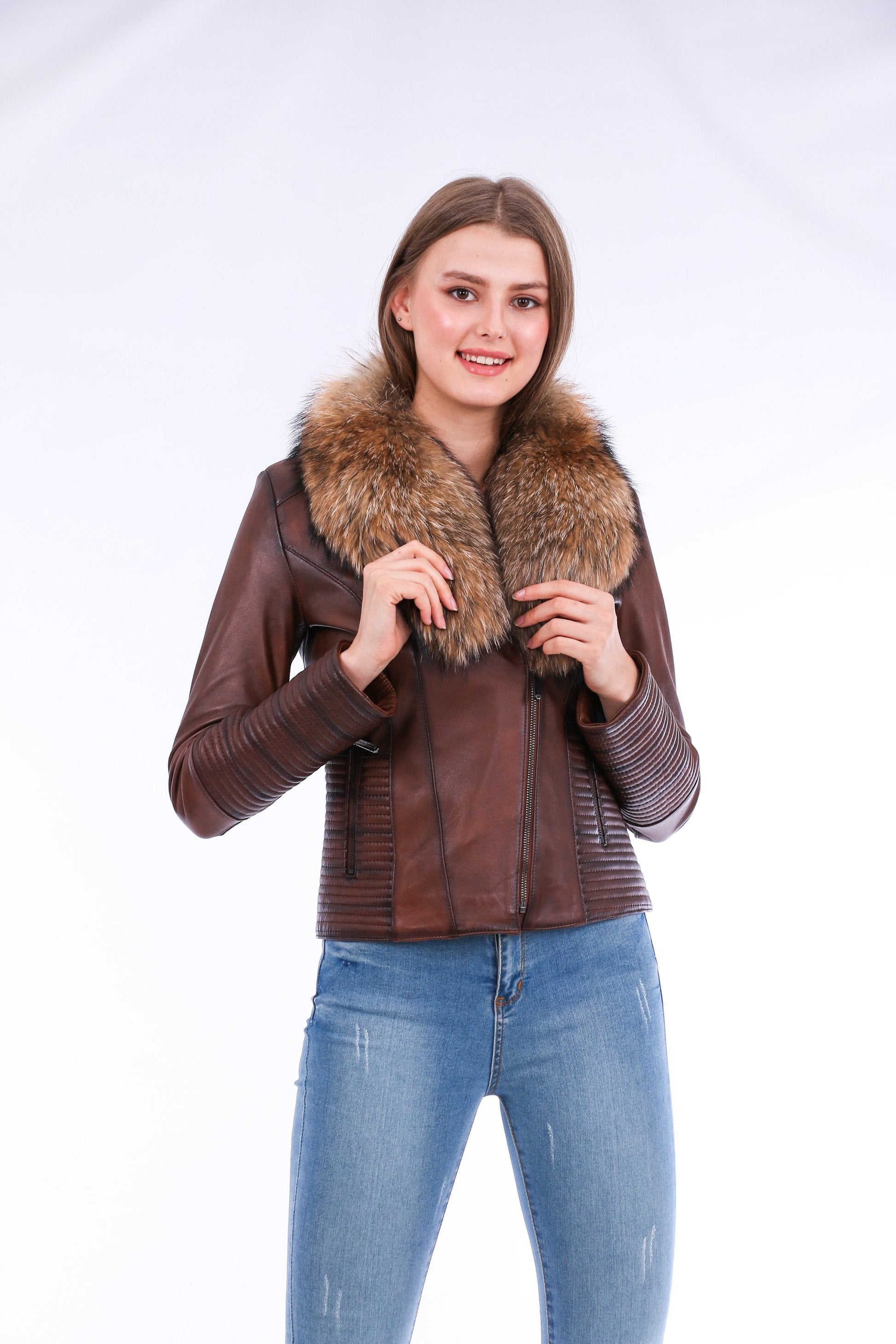 Ravenna Leather Biker Jacket - Brown Sangria Iapetus