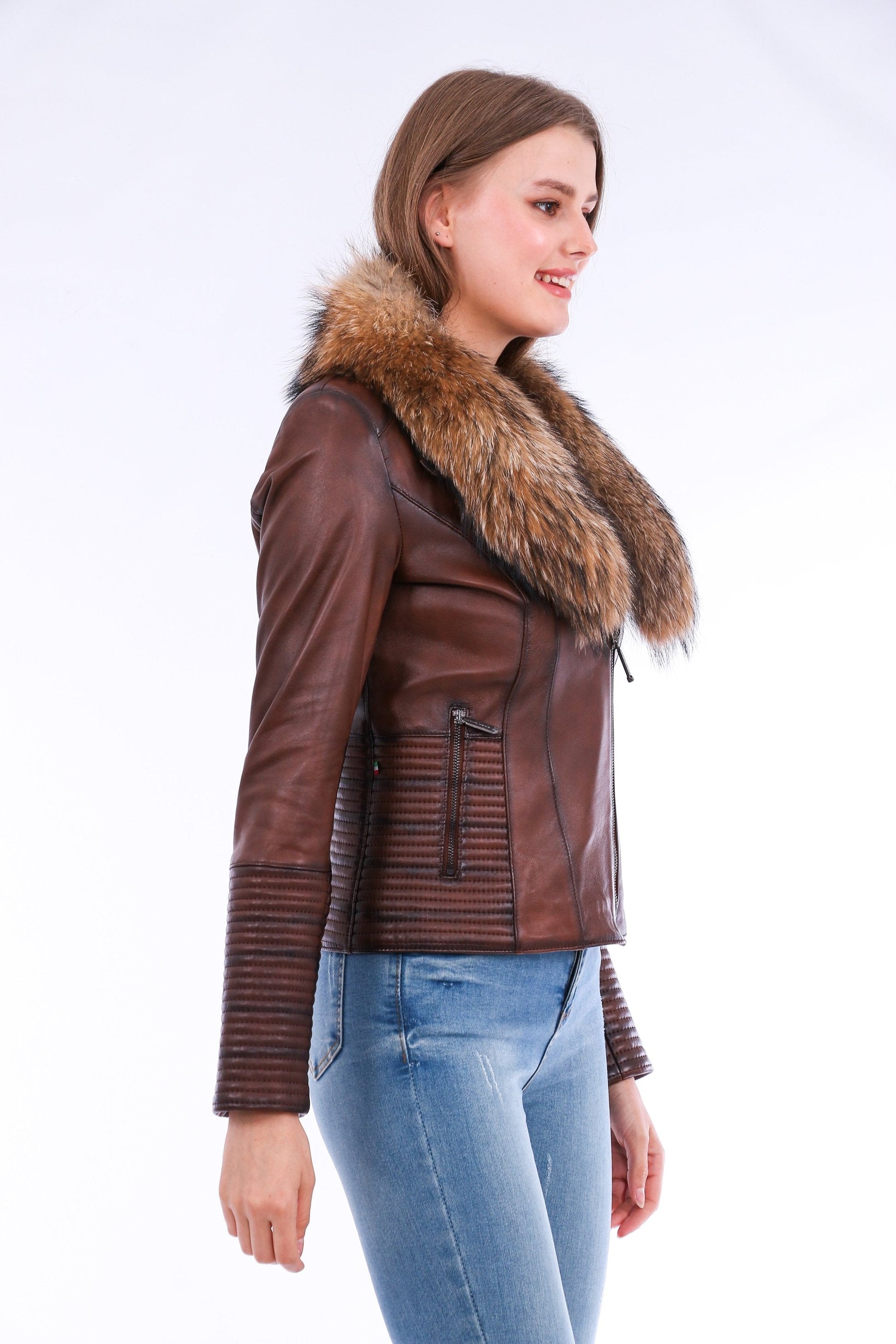 Ravenna Leather Biker Jacket - Brown Sangria Iapetus