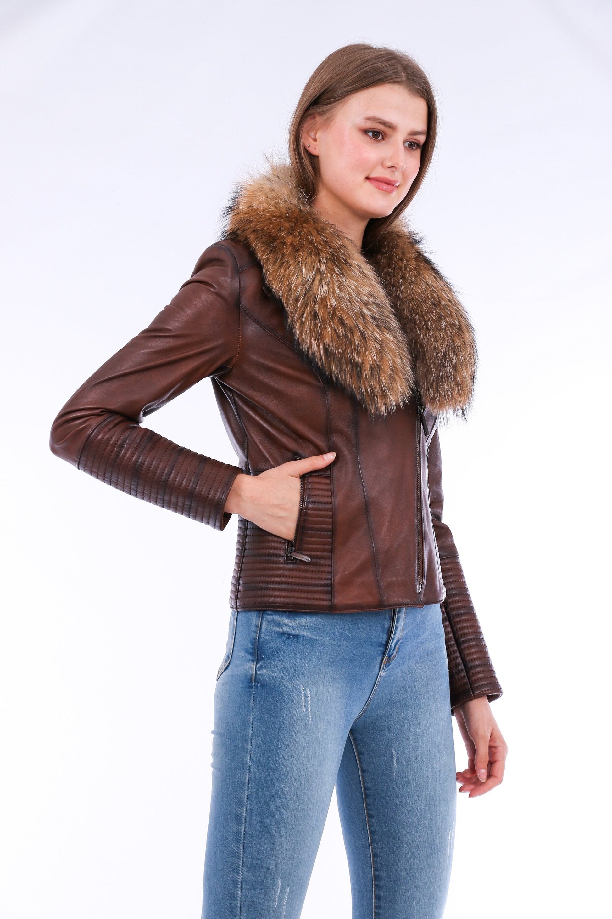 Ravenna Leather Biker Jacket - Brown Sangria Iapetus