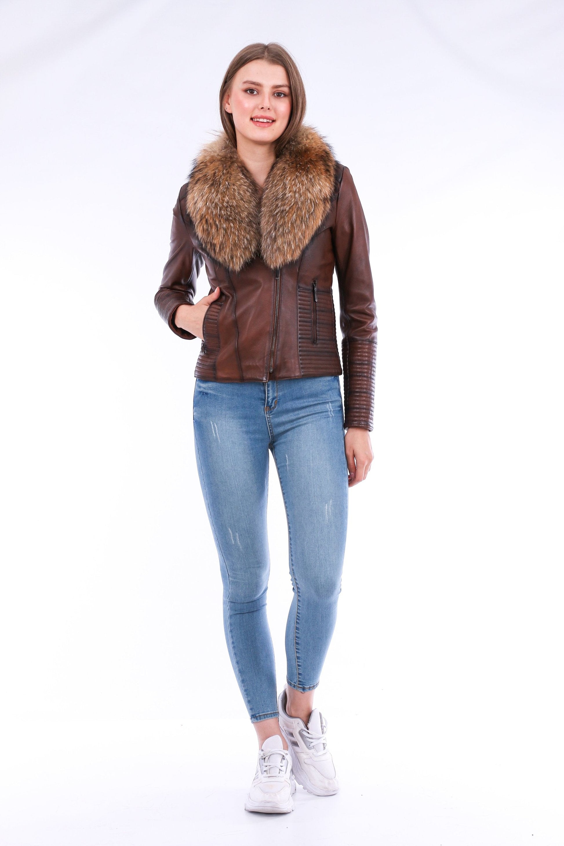 Ravenna Leather Biker Jacket - Brown Sangria Iapetus