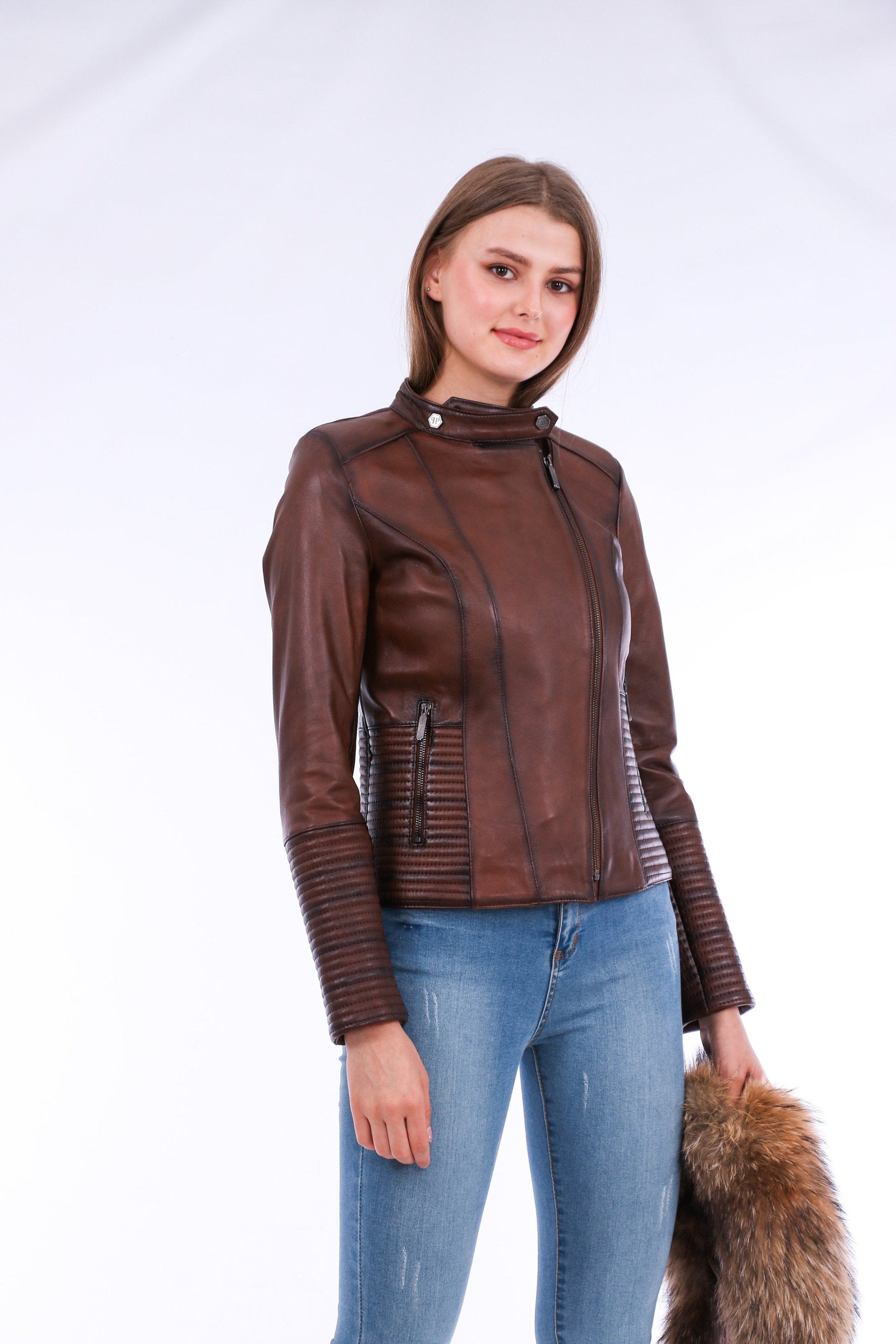 Ravenna Leather Biker Jacket - Brown Sangria Iapetus