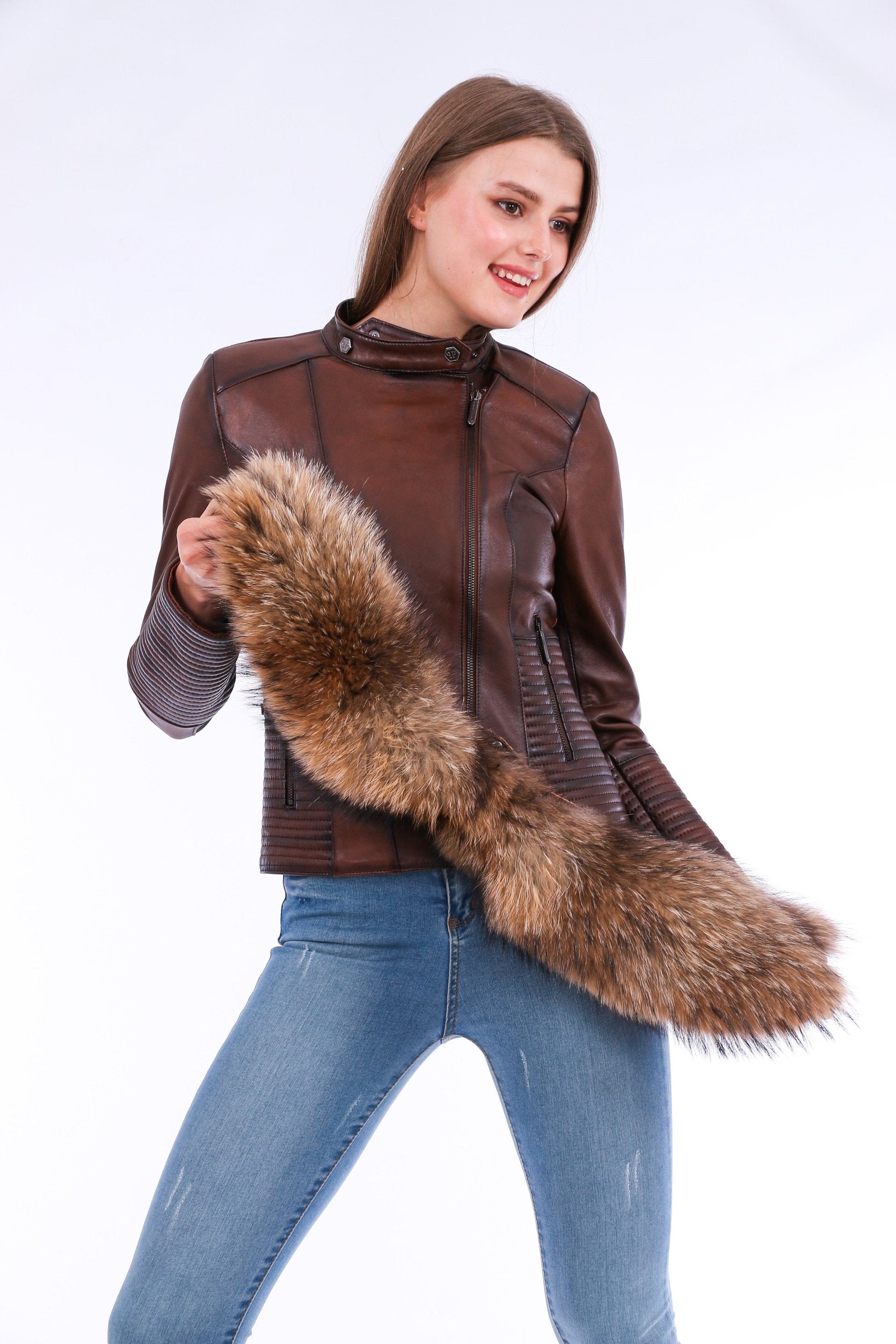 Ravenna Leather Biker Jacket - Brown Sangria Iapetus