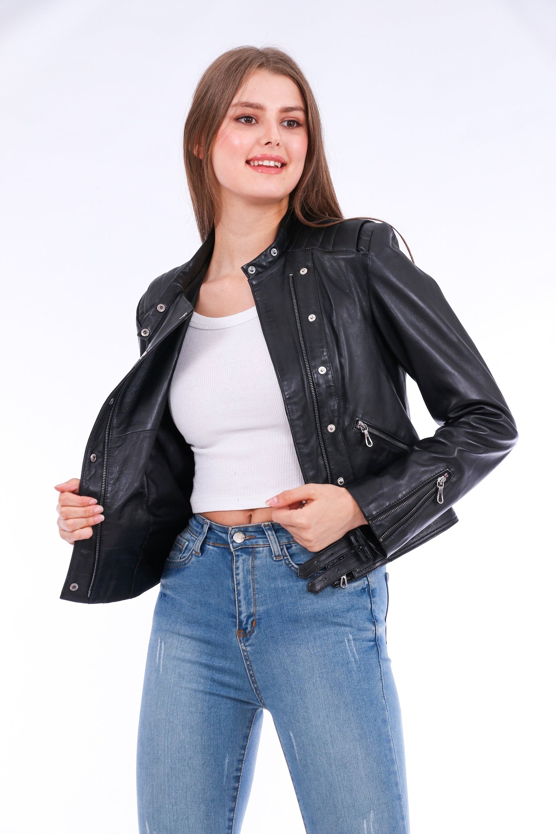 Rovigo Leather Biker Jacket - Black Sangria Iapetus