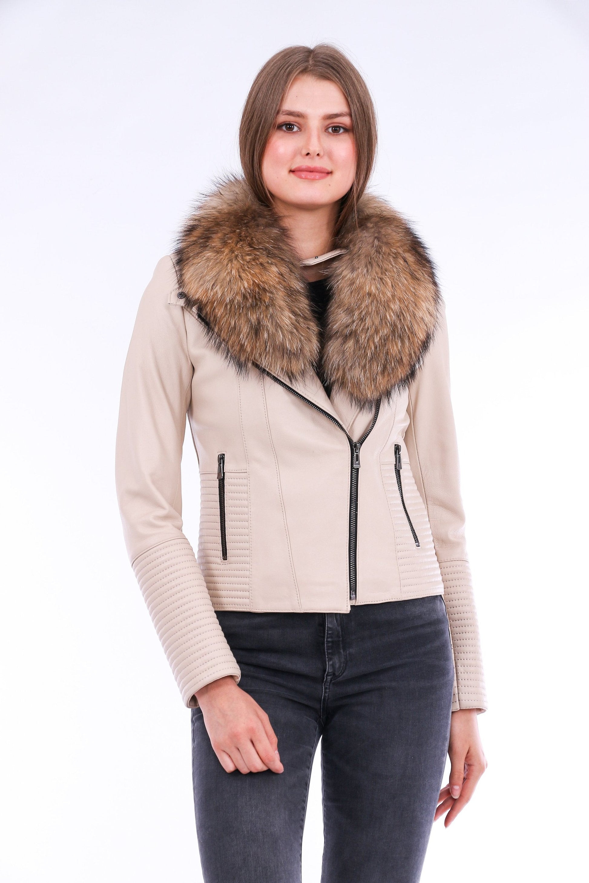 Ravenna Leather Biker Jacket - White Sangria Iapetus