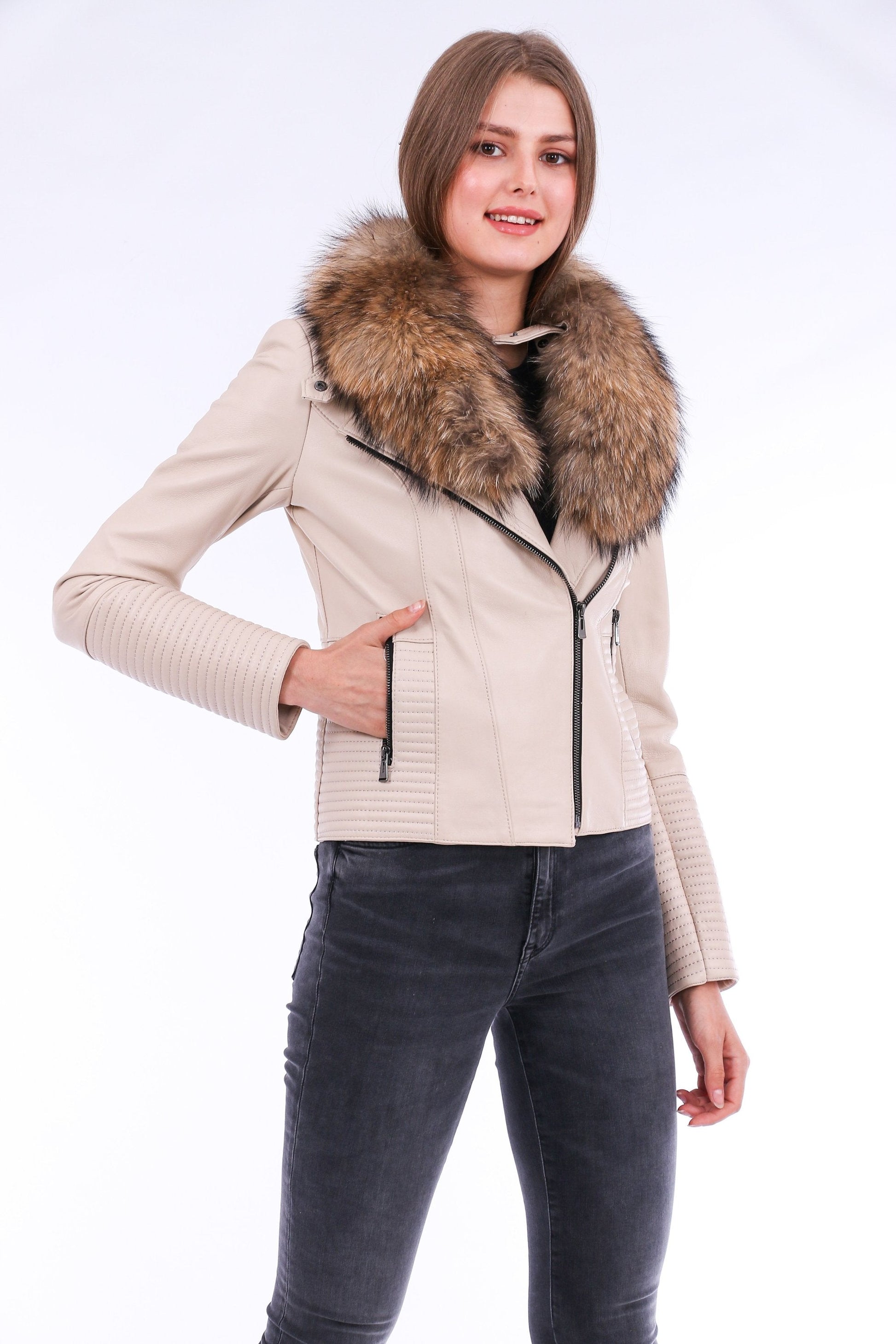 Ravenna Leather Biker Jacket - White Sangria Iapetus