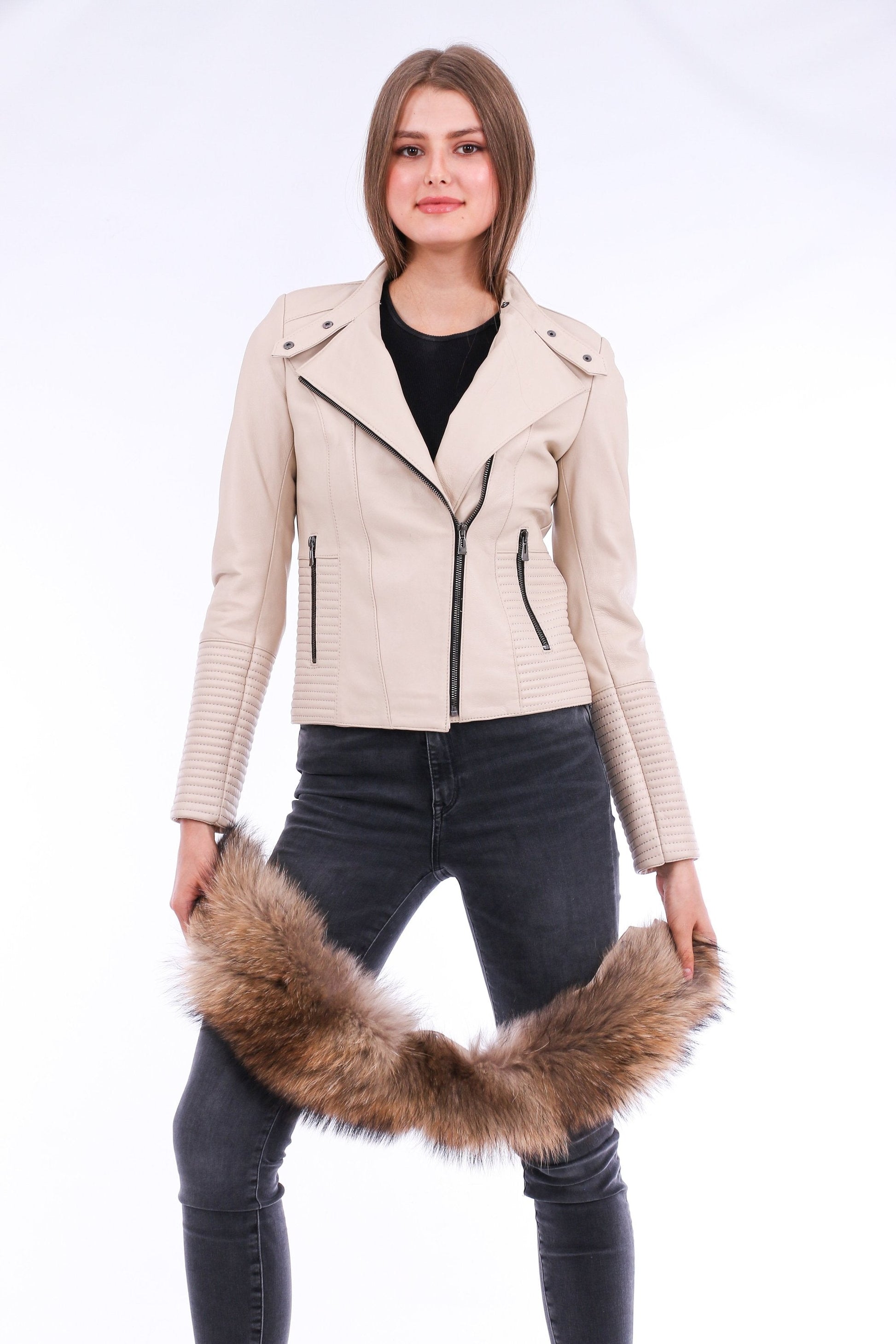 Ravenna Leather Biker Jacket - White Sangria Iapetus