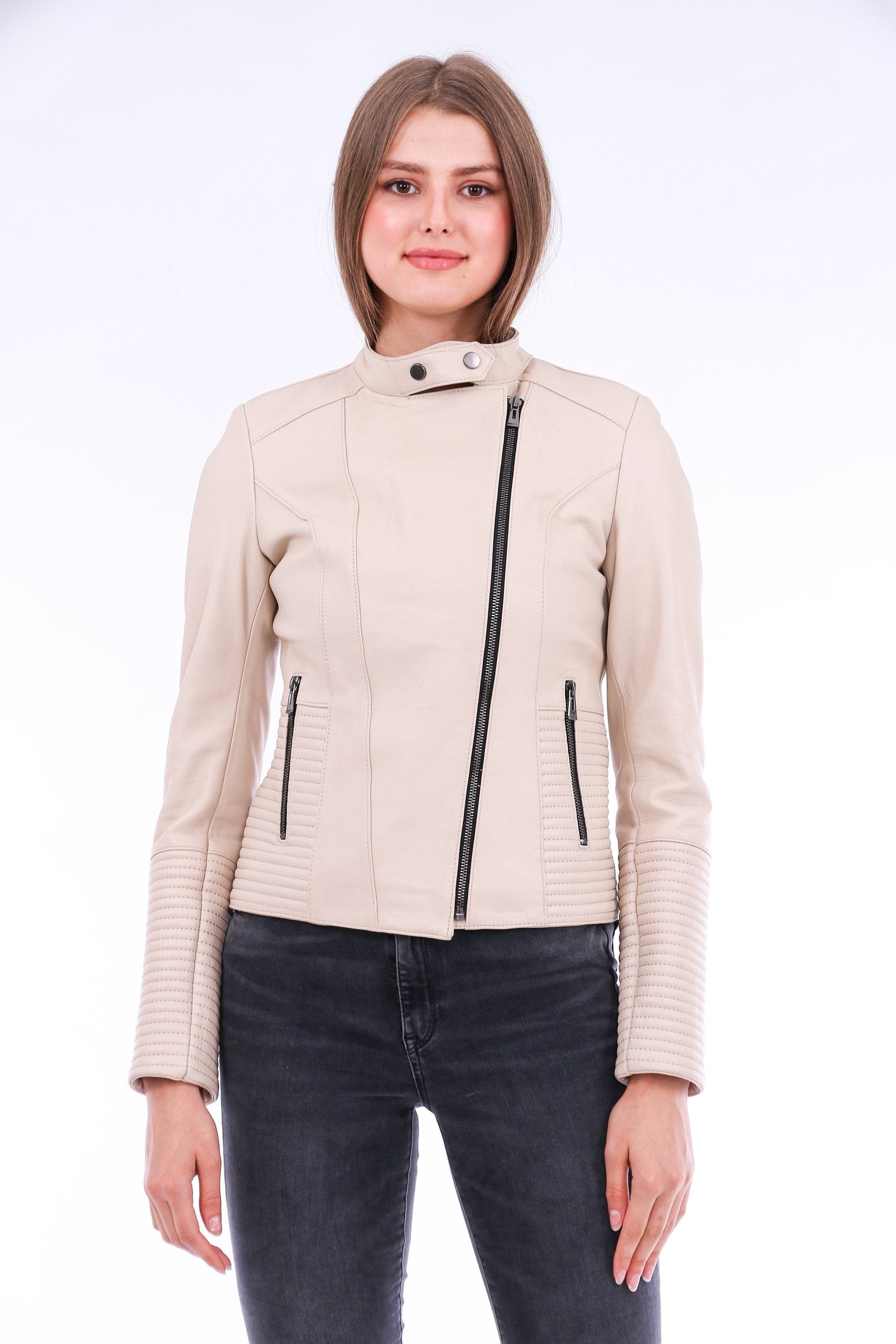 Ravenna Leather Biker Jacket - White Sangria Iapetus