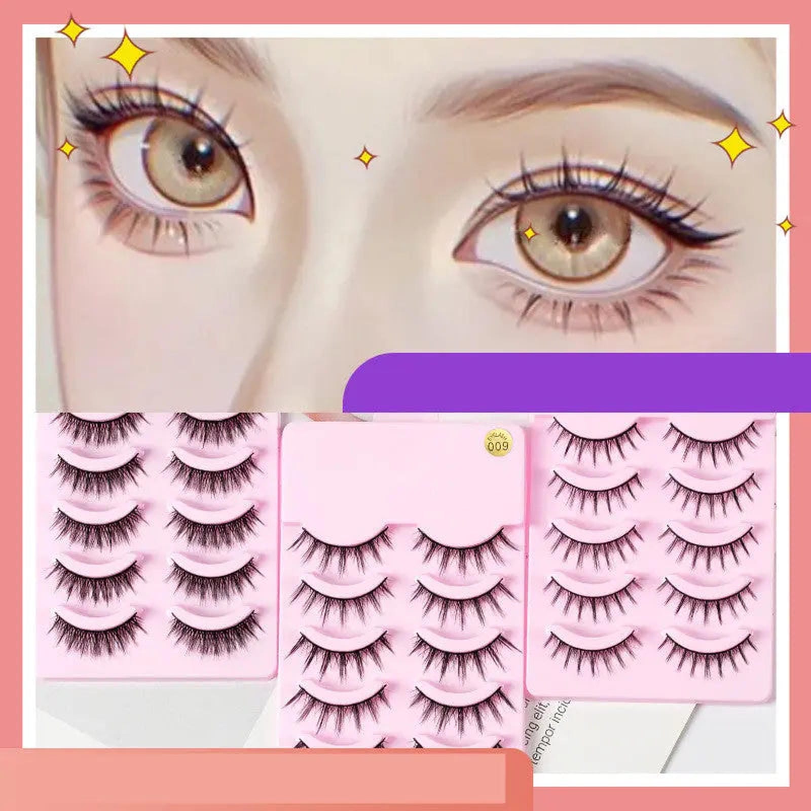 Five pairs of Trendsi Manga Lashes, natural wispy false eyelashes for anime cosplay, Korean makeup, and daily wear.