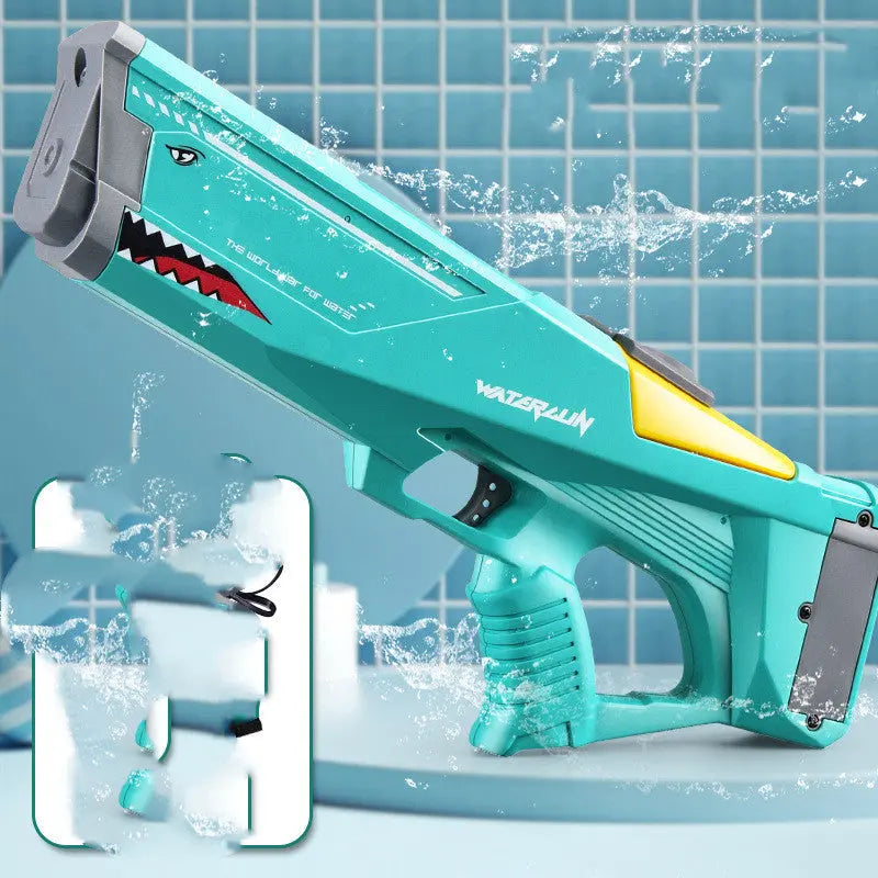 Red electric shark water gun toy for kids by Trendsi, high-pressure outdoor water fight toy for summer beach and pool fun.