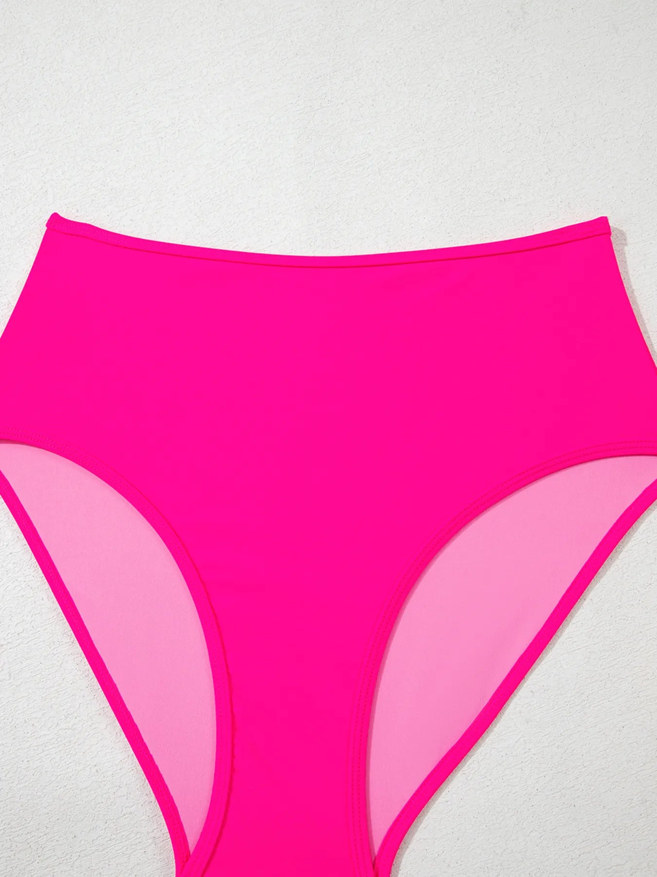 Fuchsia pink ruched tummy control tankini 2-piece swimsuit by Trendsi, featuring adjustable straps and supportive design.