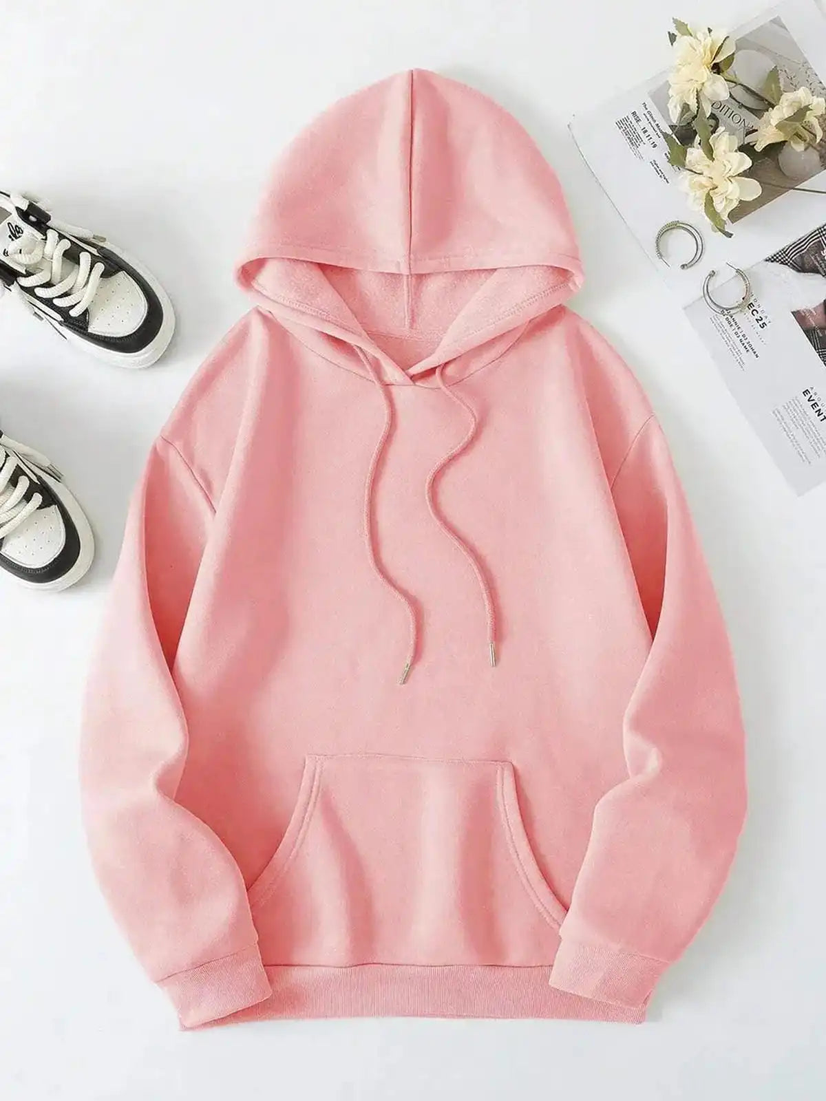 Pink FAITH OVER FEAR dropped shoulder hoodie by Trendsi featuring a relaxed fit and casual style.