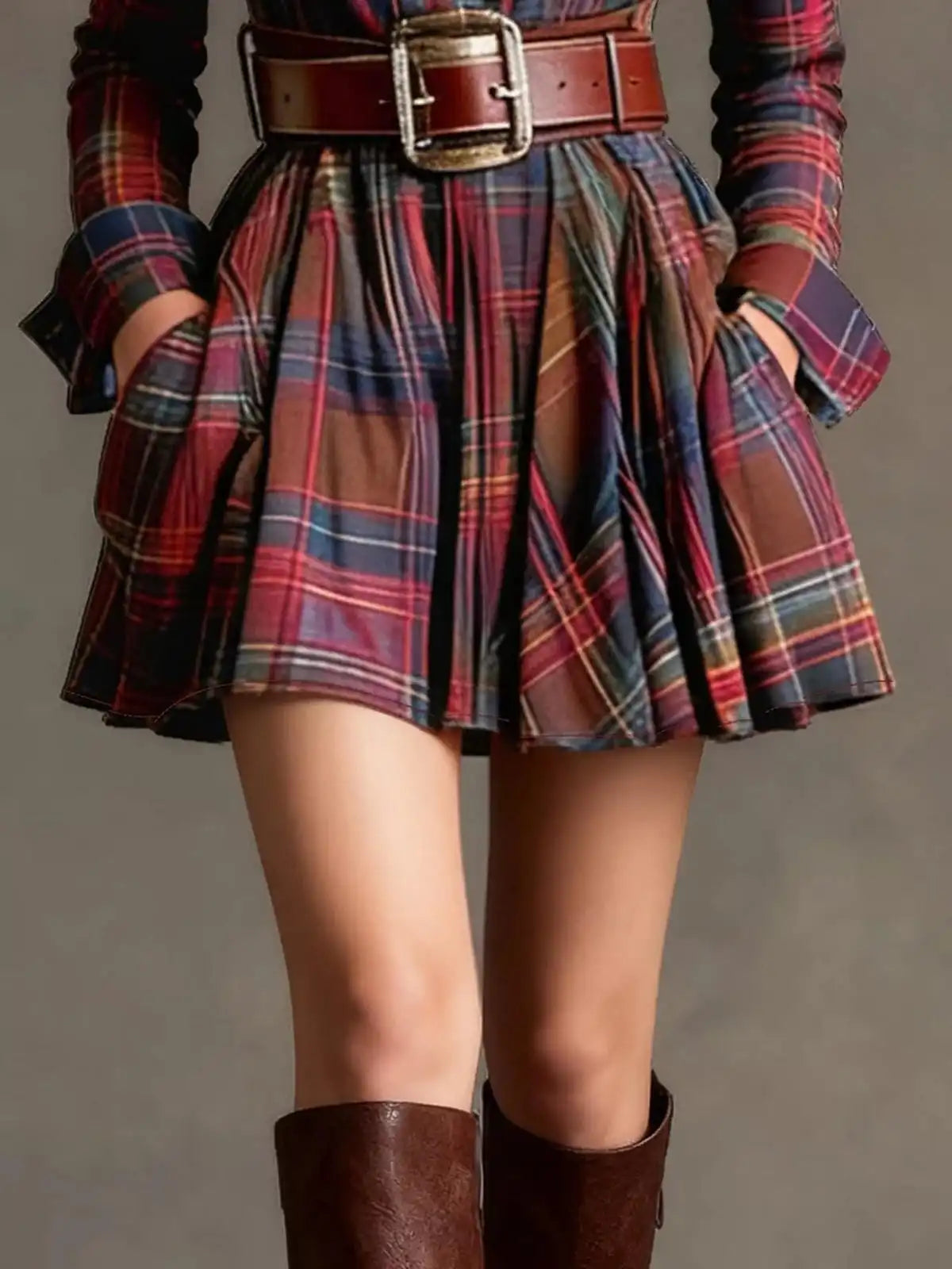 Trendsi plaid long sleeve shirt dress featuring a button-up front, collar, and relaxed fit in classic plaid pattern.