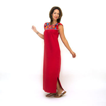 Maxi Isidra, Folk Dress with Embroidered Flowers Violet Athena