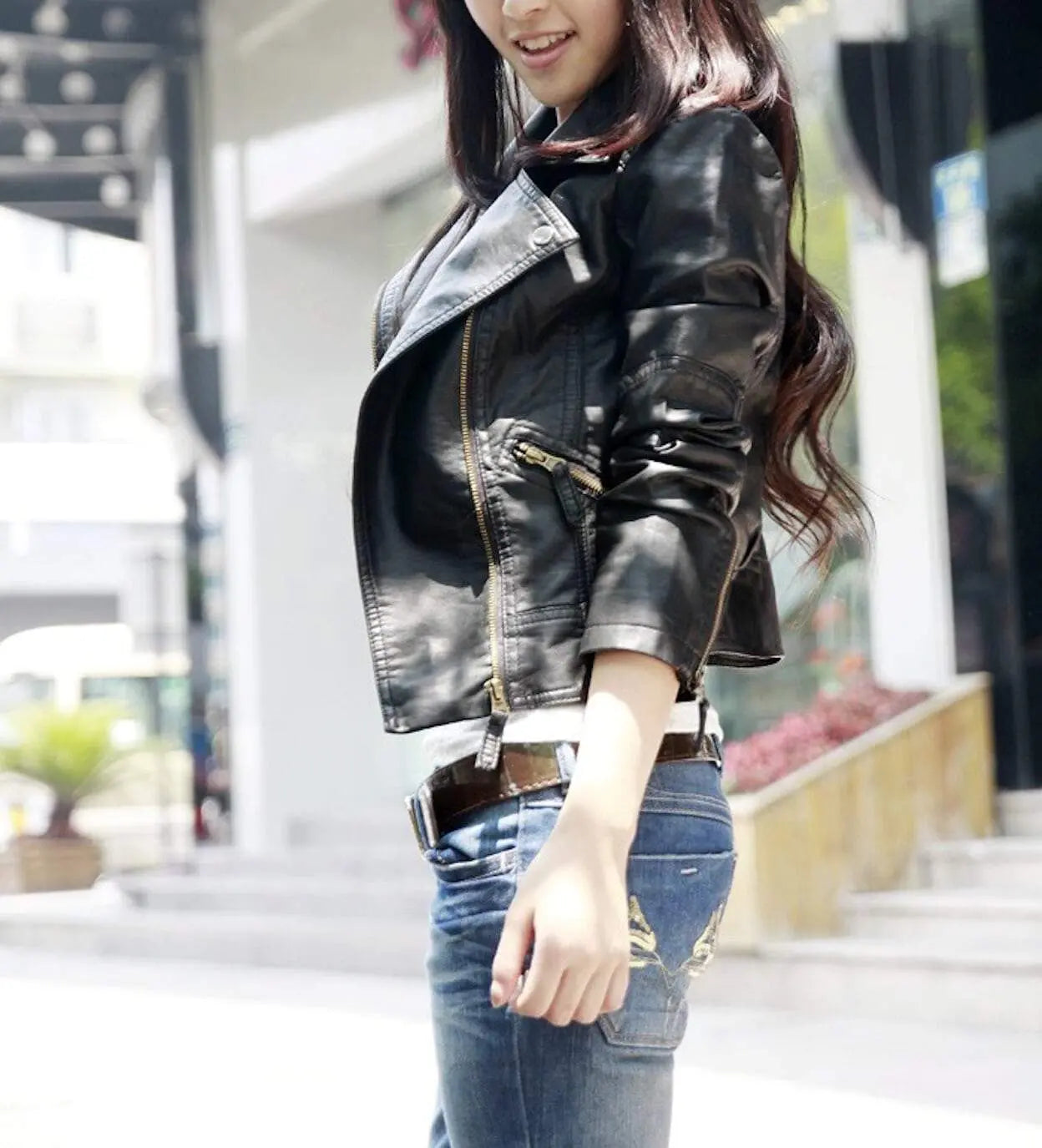 Womens Cropped Vegan Leather Jacket - Alvionz.de