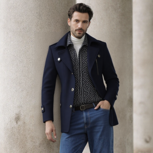 Mens Layered Collar Button Front Mid Length Coat Yellow Pandora